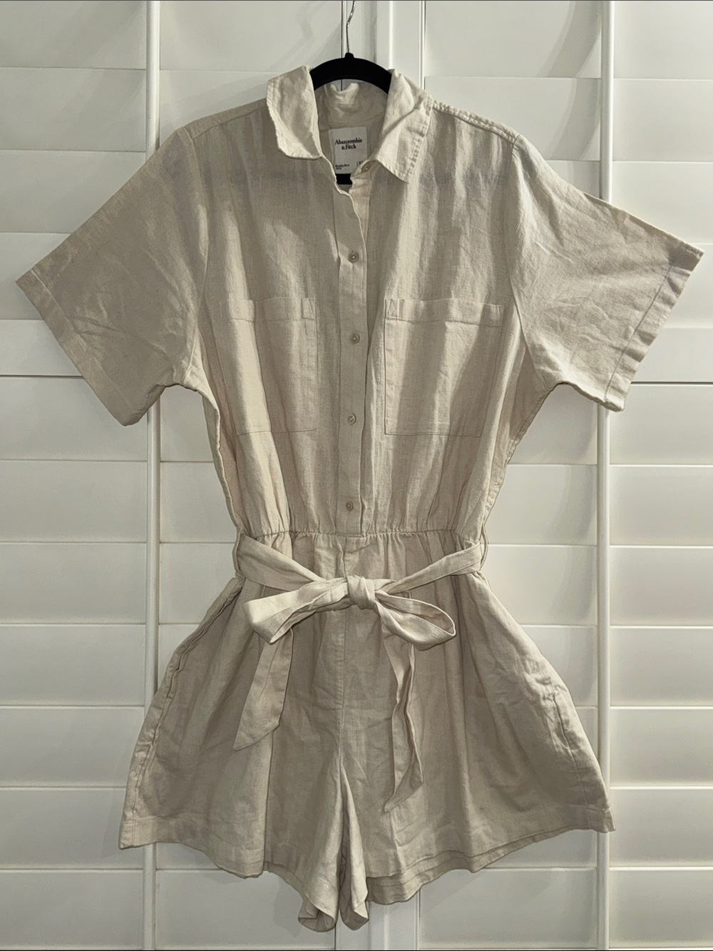Abercrombie & Fitch Linen Blend Utility Romper Natural NWT XLT
